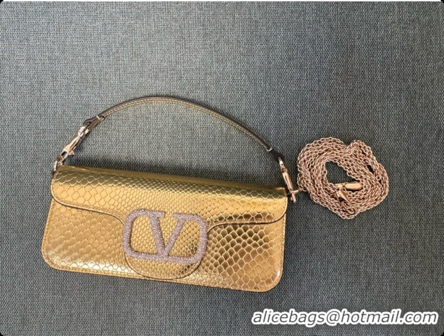 Grade Design Valentino Medium Loco Shoulder Bag in Snake-embossed Calfskin 1133S Gold 2026
