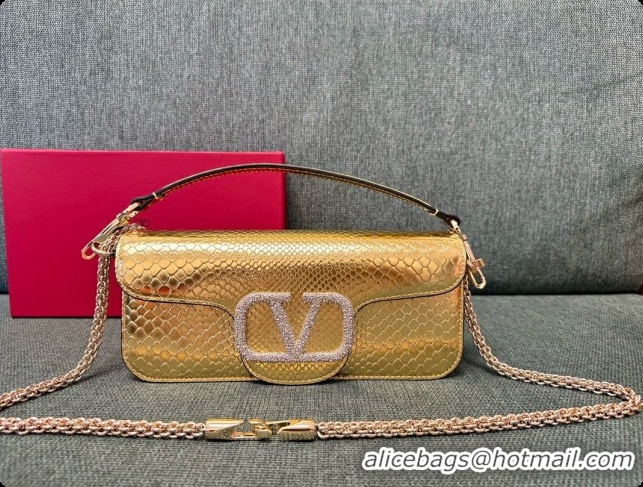 Grade Design Valentino Medium Loco Shoulder Bag in Snake-embossed Calfskin 1133S Gold 2026