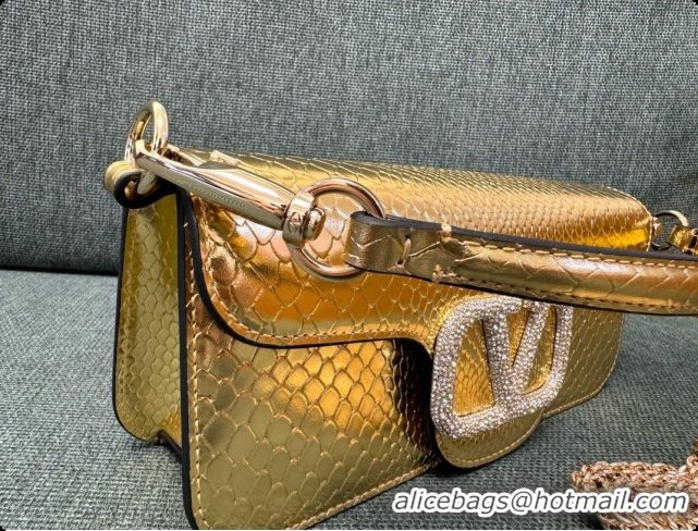 Grade Design Valentino Medium Loco Shoulder Bag in Snake-embossed Calfskin 1133S Gold 2026