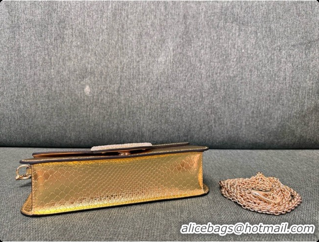 Grade Design Valentino Medium Loco Shoulder Bag in Snake-embossed Calfskin 1133S Gold 2026