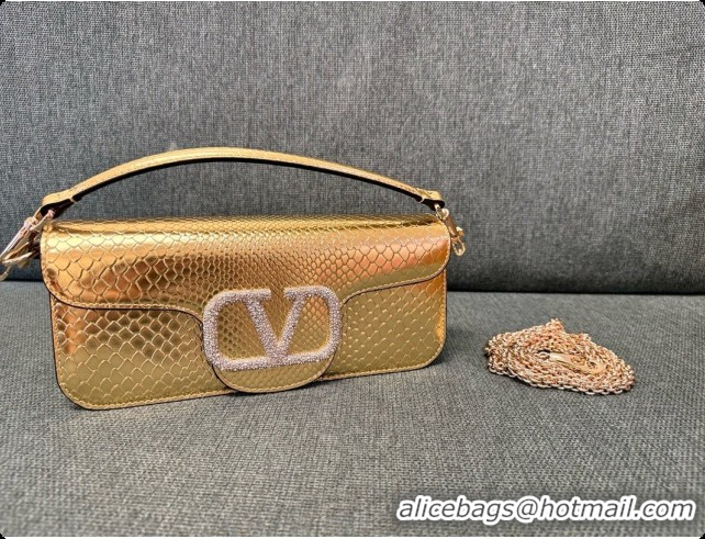 Grade Design Valentino Medium Loco Shoulder Bag in Snake-embossed Calfskin 1133S Gold 2026