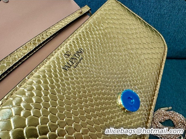 Grade Design Valentino Medium Loco Shoulder Bag in Snake-embossed Calfskin 1133S Gold 2026