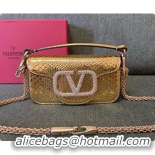 Top Quality Valentino Small Loco Shoulder Bag in Snake-embossed Calfskin 1133S Gold 2026