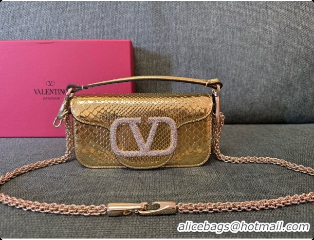 Top Quality Valentino Small Loco Shoulder Bag in Snake-embossed Calfskin 1133S Gold 2026
