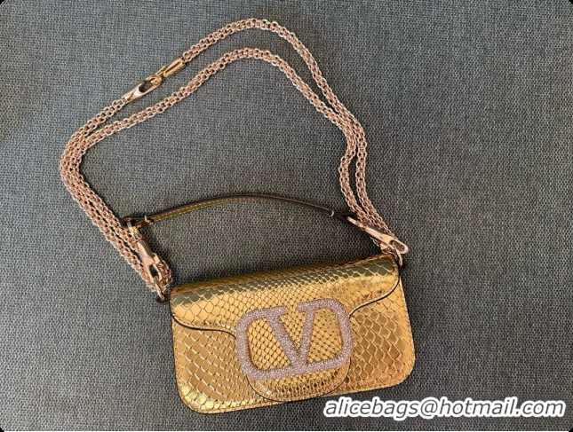 Top Quality Valentino Small Loco Shoulder Bag in Snake-embossed Calfskin 1133S Gold 2026