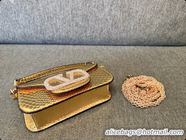 Top Quality Valentino Small Loco Shoulder Bag in Snake-embossed Calfskin 1133S Gold 2026