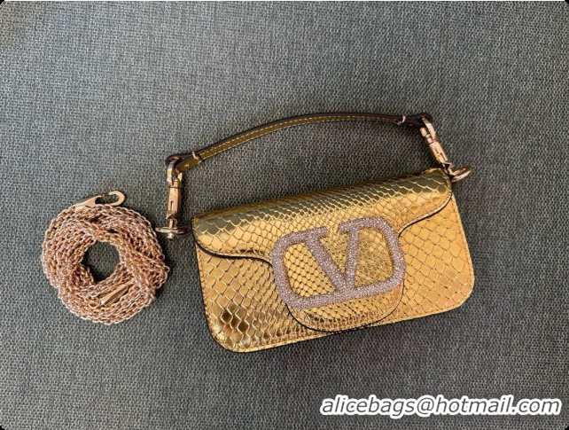 Top Quality Valentino Small Loco Shoulder Bag in Snake-embossed Calfskin 1133S Gold 2026