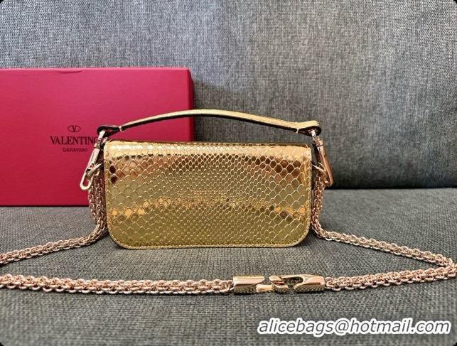 Top Quality Valentino Small Loco Shoulder Bag in Snake-embossed Calfskin 1133S Gold 2026