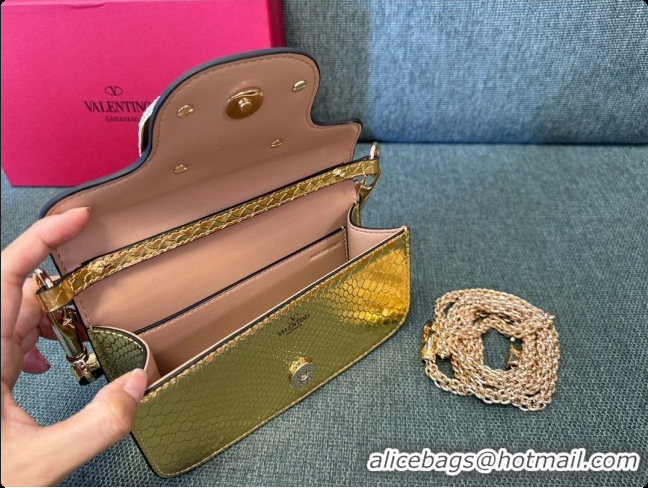 Top Quality Valentino Small Loco Shoulder Bag in Snake-embossed Calfskin 1133S Gold 2026