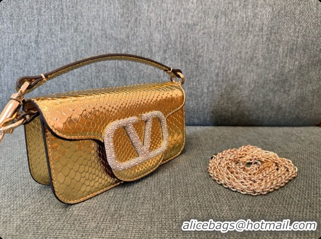 Top Quality Valentino Small Loco Shoulder Bag in Snake-embossed Calfskin 1133S Gold 2026