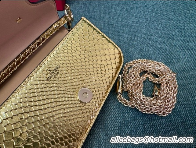 Top Quality Valentino Small Loco Shoulder Bag in Snake-embossed Calfskin 1133S Gold 2026