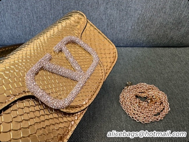Top Quality Valentino Small Loco Shoulder Bag in Snake-embossed Calfskin 1133S Gold 2026