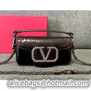 Most Popular Valentino Small Loco Shoulder Bag in Snake-embossed Calfskin 1133S Black 2026