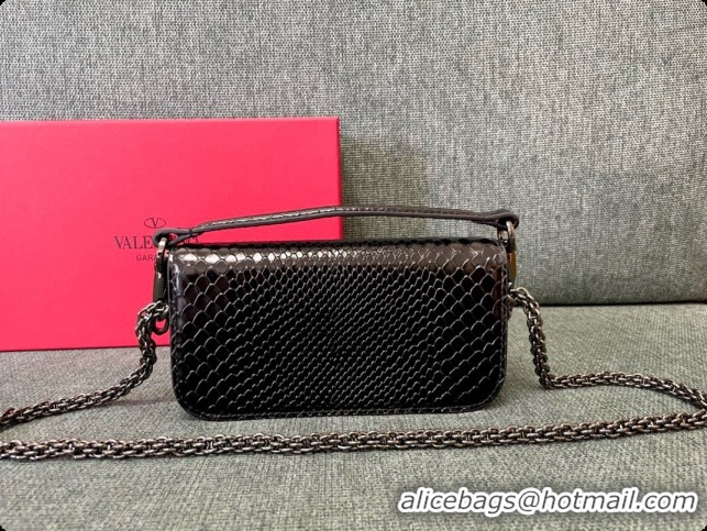 Most Popular Valentino Small Loco Shoulder Bag in Snake-embossed Calfskin 1133S Black 2026