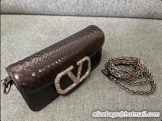 Most Popular Valentino Small Loco Shoulder Bag in Snake-embossed Calfskin 1133S Black 2026