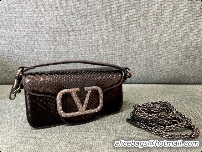 Most Popular Valentino Small Loco Shoulder Bag in Snake-embossed Calfskin 1133S Black 2026