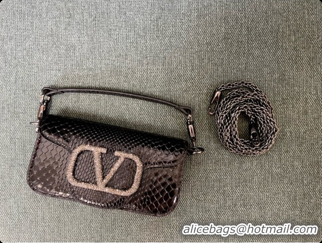 Most Popular Valentino Small Loco Shoulder Bag in Snake-embossed Calfskin 1133S Black 2026