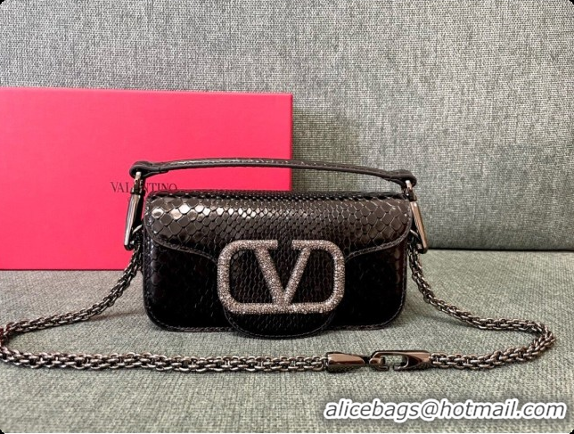Most Popular Valentino Small Loco Shoulder Bag in Snake-embossed Calfskin 1133S Black 2026