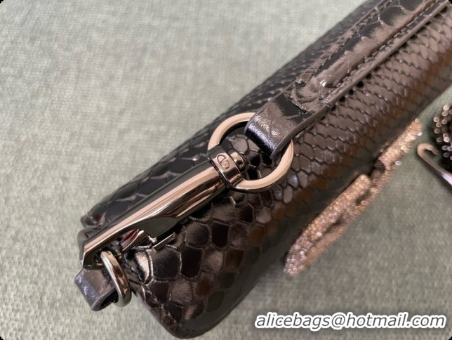 Most Popular Valentino Small Loco Shoulder Bag in Snake-embossed Calfskin 1133S Black 2026