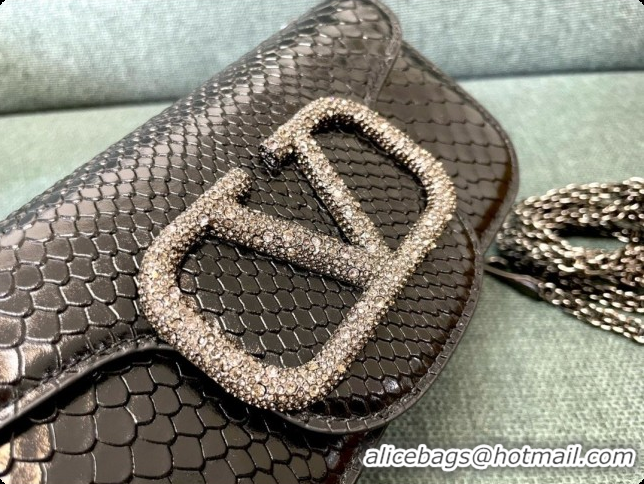 Most Popular Valentino Small Loco Shoulder Bag in Snake-embossed Calfskin 1133S Black 2026