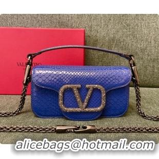 Good Quality Valentino Small Loco Shoulder Bag in Snake-embossed Calfskin 1133S Blue 2026