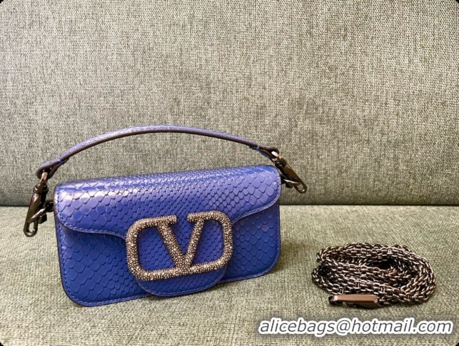 Good Quality Valentino Small Loco Shoulder Bag in Snake-embossed Calfskin 1133S Blue 2026