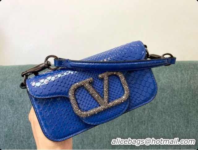 Good Quality Valentino Small Loco Shoulder Bag in Snake-embossed Calfskin 1133S Blue 2026