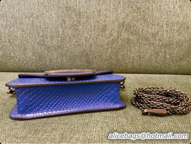 Good Quality Valentino Small Loco Shoulder Bag in Snake-embossed Calfskin 1133S Blue 2026