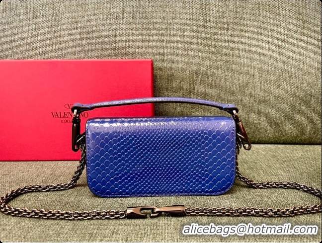 Good Quality Valentino Small Loco Shoulder Bag in Snake-embossed Calfskin 1133S Blue 2026