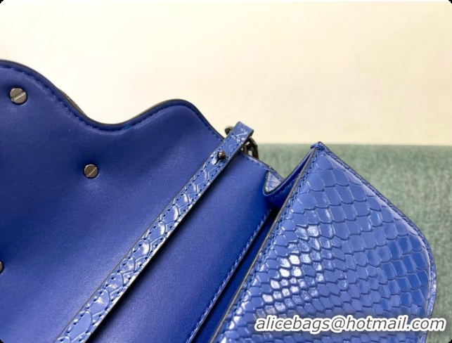 Good Quality Valentino Small Loco Shoulder Bag in Snake-embossed Calfskin 1133S Blue 2026