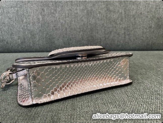Charming Valentino Small Loco Shoulder Bag in Snake-embossed Calfskin 1133S Silver 2026