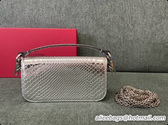 Charming Valentino Small Loco Shoulder Bag in Snake-embossed Calfskin 1133S Silver 2026