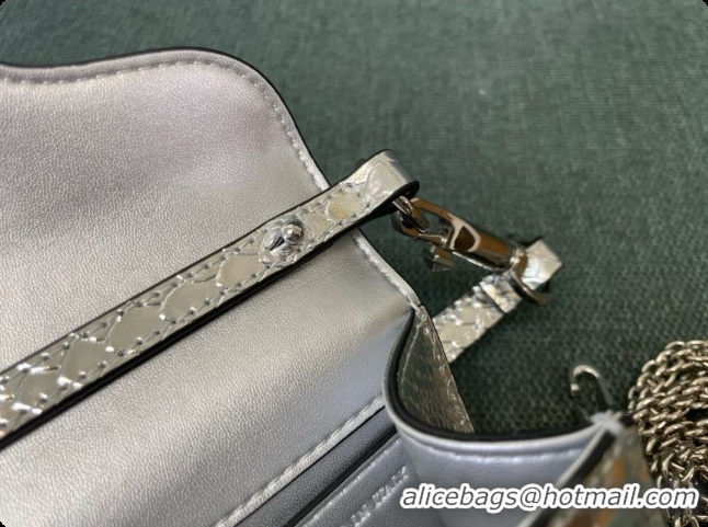 Charming Valentino Small Loco Shoulder Bag in Snake-embossed Calfskin 1133S Silver 2026