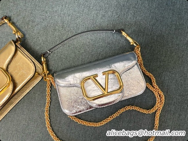 Best Price Valentino Small Loco Shoulder Bag in Wrinkle Calfskin 1133S Silver 2026