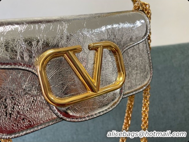 Best Price Valentino Small Loco Shoulder Bag in Wrinkle Calfskin 1133S Silver 2026