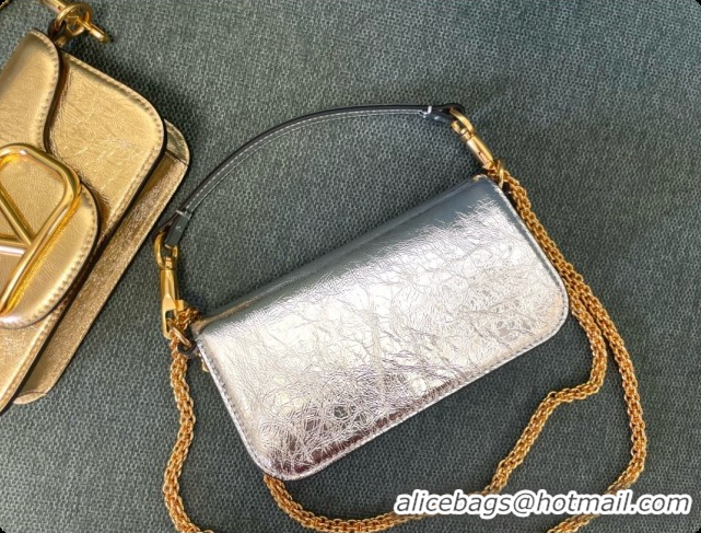 Best Price Valentino Small Loco Shoulder Bag in Wrinkle Calfskin 1133S Silver 2026