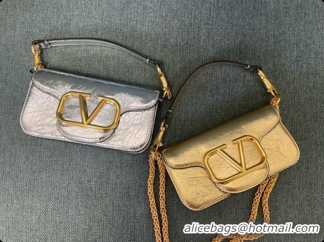 Best Price Valentino Small Loco Shoulder Bag in Wrinkle Calfskin 1133S Silver 2026