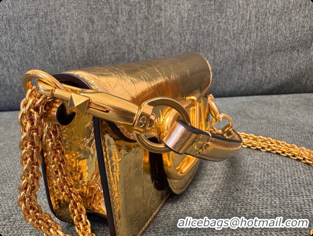 Unique Grade Valentino Small Loco Shoulder Bag in Wrinkle Calfskin 1133S Gold 2026
