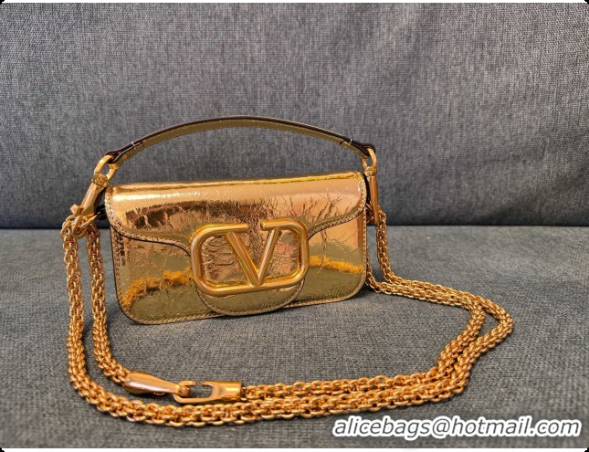 Unique Grade Valentino Small Loco Shoulder Bag in Wrinkle Calfskin 1133S Gold 2026