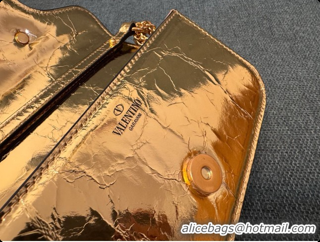 Unique Grade Valentino Small Loco Shoulder Bag in Wrinkle Calfskin 1133S Gold 2026