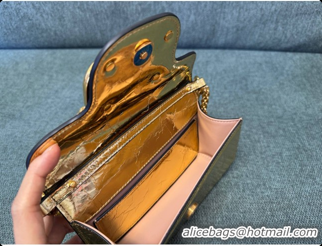 Unique Grade Valentino Small Loco Shoulder Bag in Wrinkle Calfskin 1133S Gold 2026