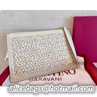 Low Price Valentino Straw & Calfskin Clutch 22068 White 2026