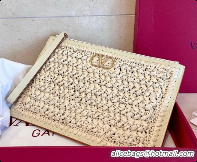 Low Price Valentino Straw & Calfskin Clutch 22068 White 2026