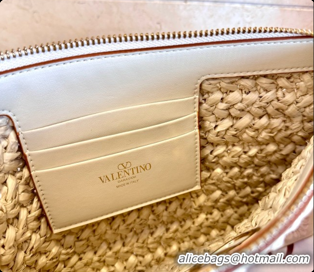 Low Price Valentino Straw & Calfskin Clutch 22068 White 2026