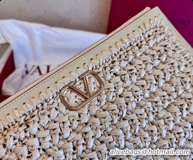 Low Price Valentino Straw & Calfskin Clutch 22068 White 2026