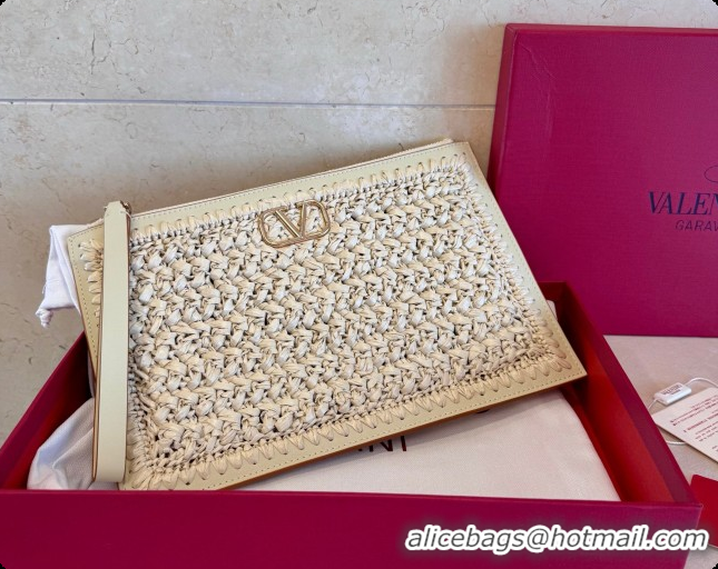 Low Price Valentino Straw & Calfskin Clutch 22068 White 2026