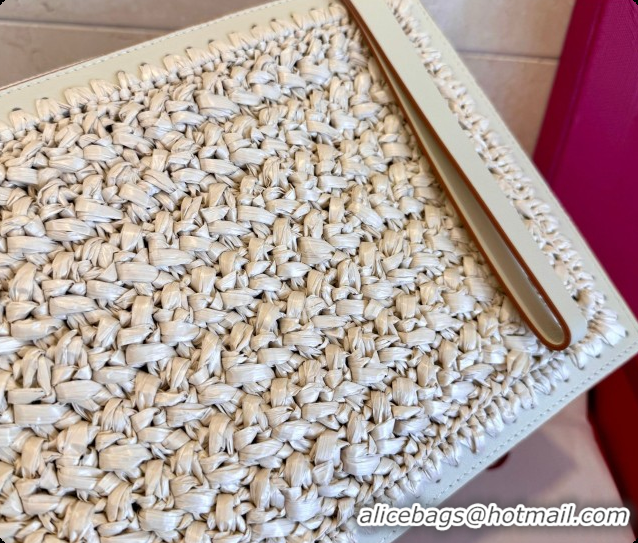 Low Price Valentino Straw & Calfskin Clutch 22068 White 2026