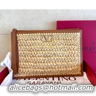 Best Luxury Valentino Straw & Calfskin Clutch 22068 Brown 2026