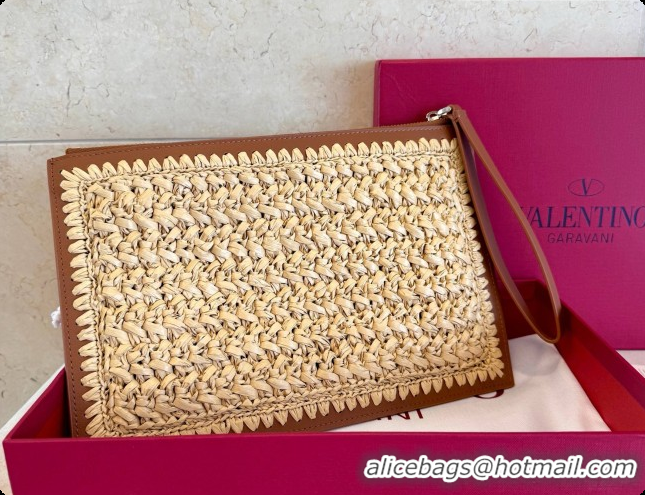 Best Luxury Valentino Straw & Calfskin Clutch 22068 Brown 2026