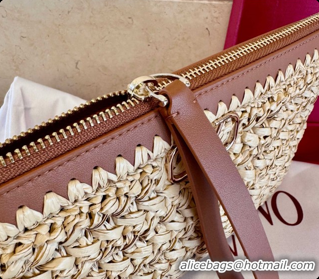 Best Luxury Valentino Straw & Calfskin Clutch 22068 Brown 2026